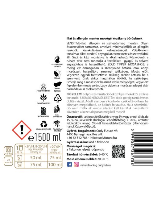 NaturCleaning Sensitive mosógél 1,5 liter - Illat,- és allergénmentes