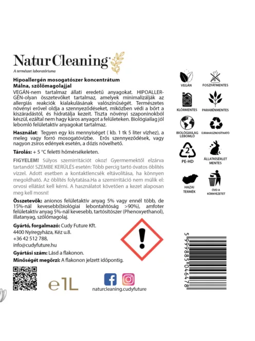 NaturCleaning Mosogatószer koncentrátum 1liter - málna