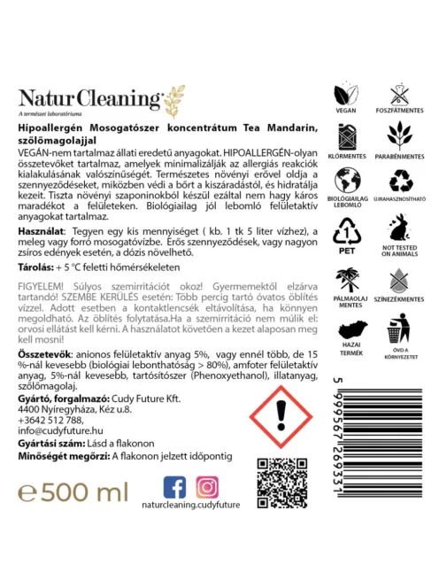 NaturCleaning Mosogatószer koncentrátum 1 liter - tea-mandarin