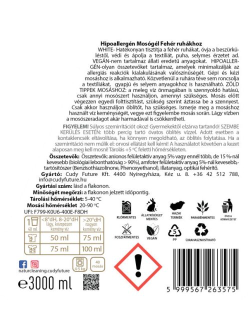 NaturCleaning White hipoallergén mosógél 3 liter