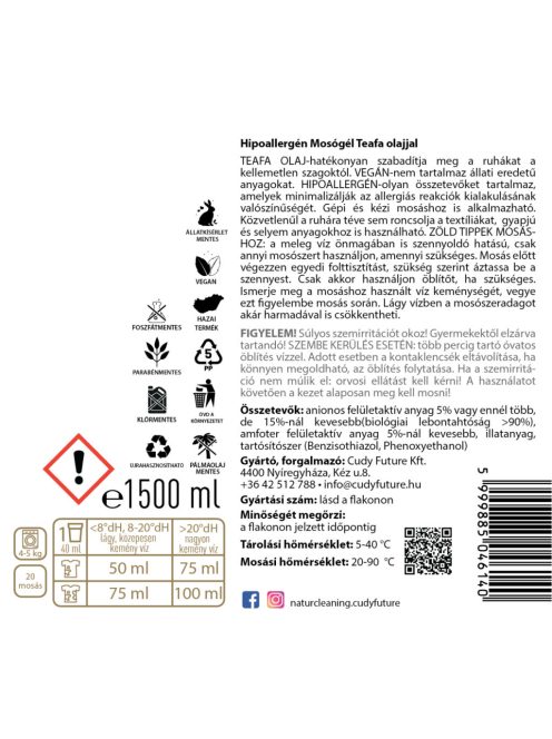 NaturCleaning hipoallergén mosógél 1,5 liter - Teafa-aloe