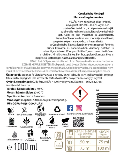 Csepke Baby allergénmentes mosógél 0m+ - 4 liter