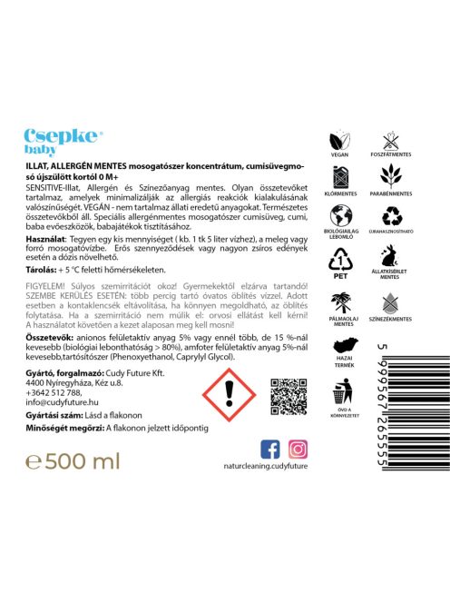Csepke Baby mosogatószer koncentrátum cumisüvegmosó 0m+ - 1 liter