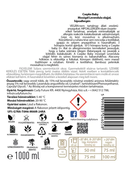 Csepke Baby mosógél levendula olajjal 3m+ - 4 liter