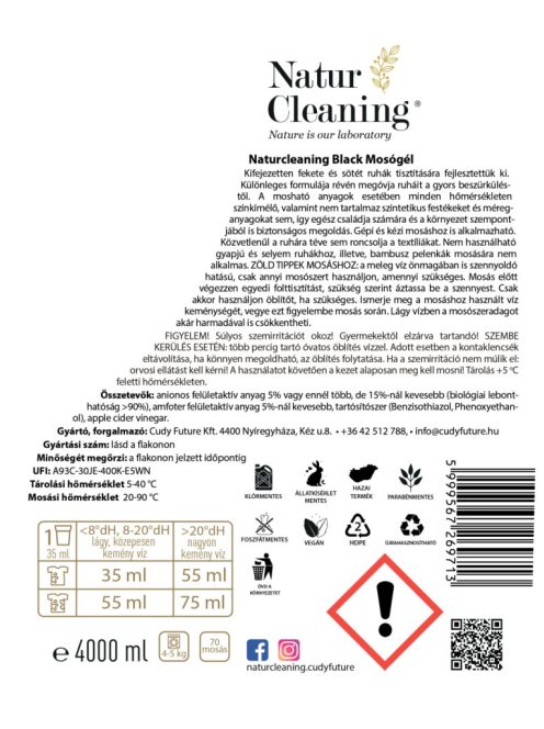 NaturCleaning Black hipoallergén mosógél 4 liter