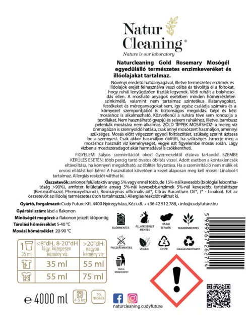 NaturCleaning Gold Rosemary hipoallergén mosógél 4 liter