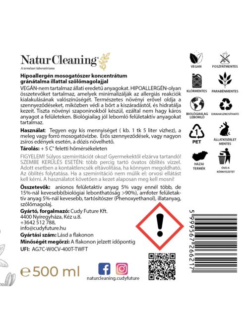 NaturCleaning Mosogatószer koncentrátum 500ml pumpás - gránátalma 