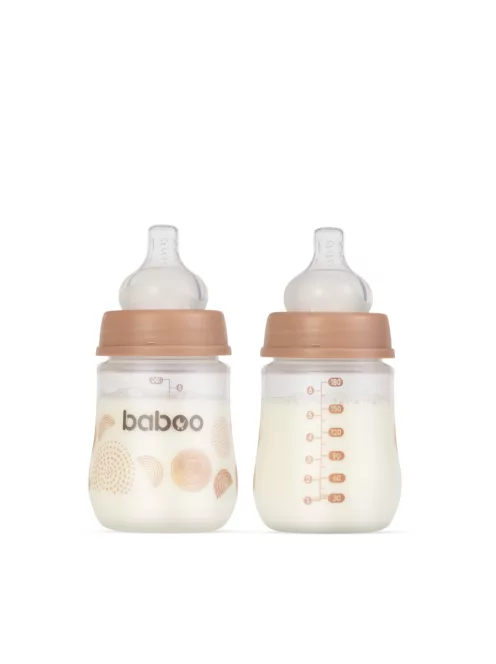 Baboo Széles nyakú 3 szelepes anti-colic cumisüveg 180 ml 0+ hónapos kortól - Au Naturale