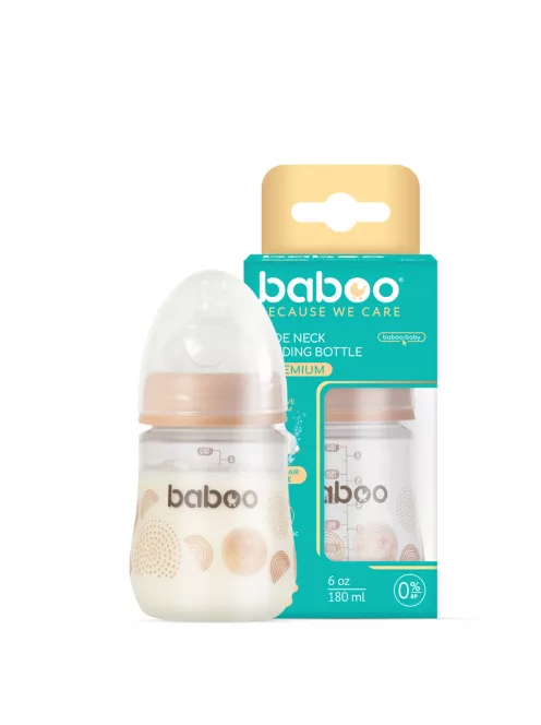Baboo Széles nyakú 3 szelepes anti-colic cumisüveg 180 ml 0+ hónapos kortól - Au Naturale