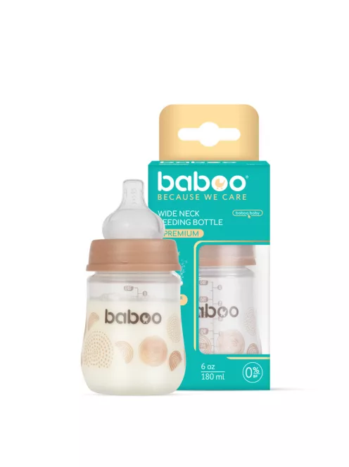 Baboo Széles nyakú 3 szelepes anti-colic cumisüveg 180 ml 0+ hónapos kortól - Au Naturale
