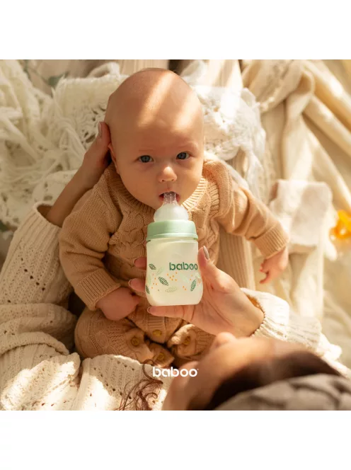 Baboo Széles nyakú 3 szelepes anti-colic cumisüveg 180 ml 0+ hónapos kortól - Peachy Keen
