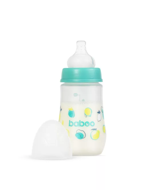 Baboo Széles nyakú 3 szelepes anti-colic cumisüveg 250 ml 3+ hónapos kortól - Lagoon Fiesta