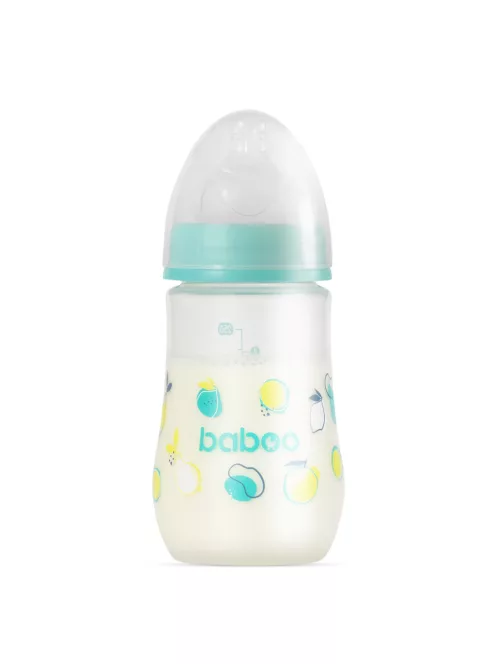 Baboo Széles nyakú 3 szelepes anti-colic cumisüveg 250 ml 3+ hónapos kortól - Lagoon Fiesta