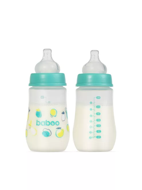 Baboo Széles nyakú 3 szelepes anti-colic cumisüveg 250 ml 3+ hónapos kortól - Lagoon Fiesta