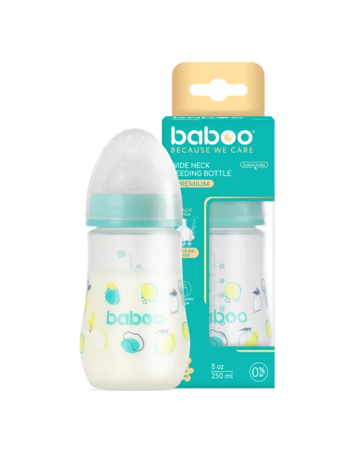 Baboo Széles nyakú 3 szelepes anti-colic cumisüveg 250 ml 3+ hónapos kortól - Lagoon Fiesta
