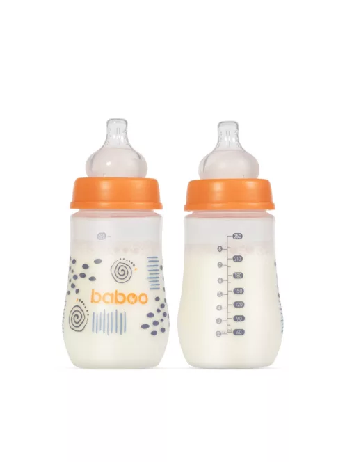 Baboo Széles nyakú 3 szelepes anti-colic cumisüveg 250 ml 3+ hónapos kortól - Blue Haze 