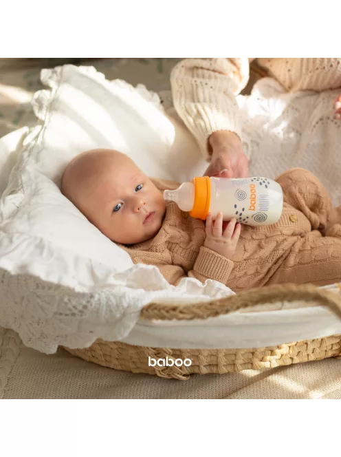 Baboo Széles nyakú 3 szelepes anti-colic cumisüveg 250 ml 3+ hónapos kortól - Blue Haze 