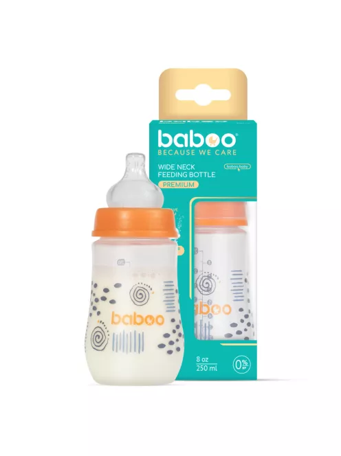 Baboo Széles nyakú 3 szelepes anti-colic cumisüveg 250 ml 3+ hónapos kortól - Blue Haze 