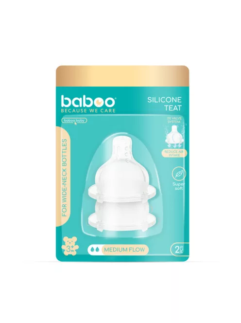 Baboo Prémium anti-colic 3 szelepes technológiájú szilikon cumifej (2 db) széles nyakú közepes folyású 3+ hónapos kortól