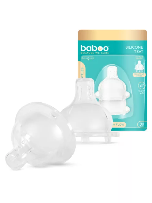 Baboo Prémium anti-colic 3 szelepes technológiájú szilikon cumifej (2 db) széles nyakú gyors folyású, 6+ hónapos kortól