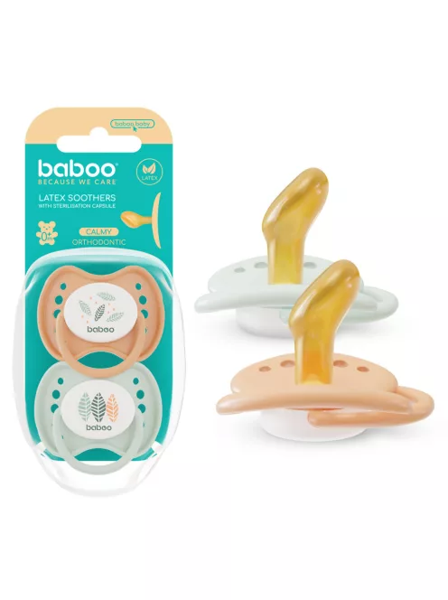 Baboo Nyugtató ortodontikus latex cumi 2 db tárolótokkal 0+hó