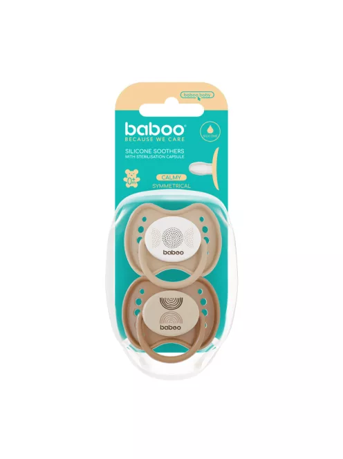 Baboo Nyugtató szimmetrikus szilikon cumi szett (2 db) tároló- és sterilizáló tokkal újszülött kortól (0+ hónap) - Au Naturale