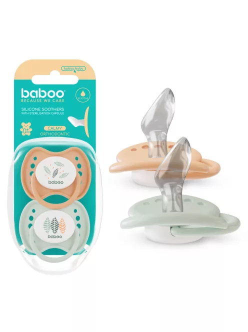 Baboo Nyugtató ortodontikus szilikon cumi szett (2 db) tároló- és sterilizáló tokkal újszülött kortól (0+ hónap) - Peachy Keen 