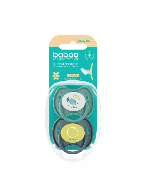Baboo Nyugtató ortodontikus szilikon cumi szett (2 db) tároló- és sterilizáló tokkal 6+ hónap - Lagoon Fiesta