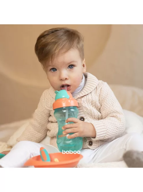 Baboo Itatópohár szilikon szívószállal 360 ml 9+ hónapos kortól - zöld