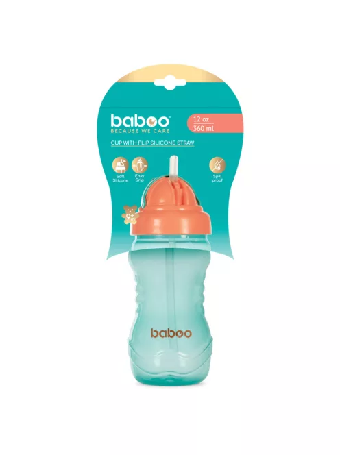 Baboo Itatópohár szilikon szívószállal 360 ml 9+ hónapos kortól - zöld