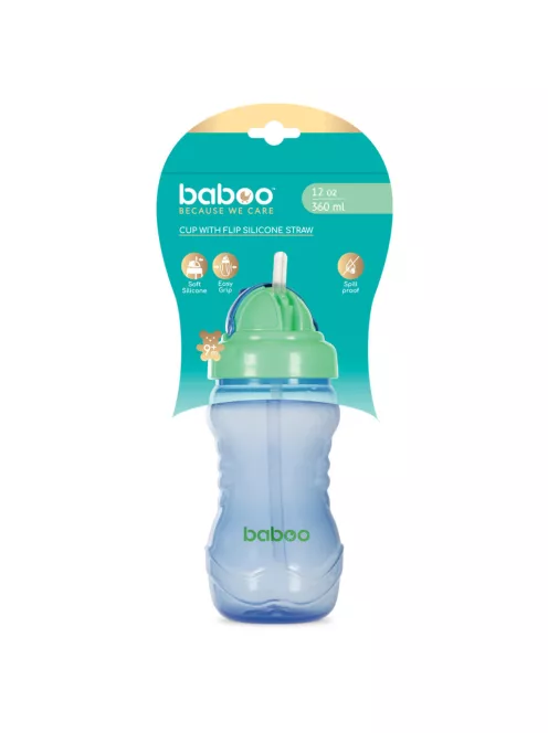 Baboo Itatópohár szilikon szívószállal 360 ml 9+ hónapos kortól - kék
