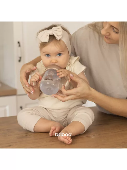 Baboo Csöpögésmentes itatópohár szilikon ivócsőrrel 260 ml Au Naturale 6+ hónapos kortól - kakaó színű