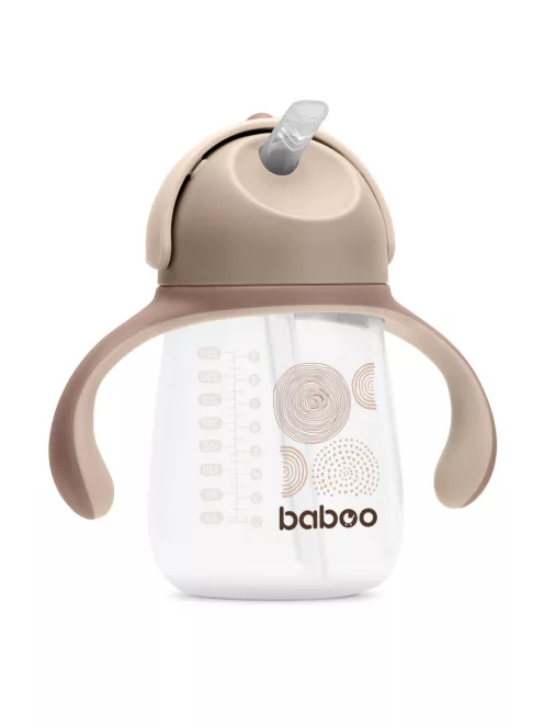 Baboo Csöpögésmentes itatópohár szilikon szívószállal 260 ml Au Naturale 9+ hónapos kortól - kakaó színű