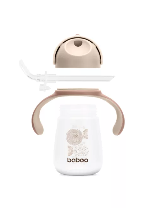 Baboo Csöpögésmentes itatópohár szilikon szívószállal 260 ml Au Naturale 9+ hónapos kortól - kakaó színű
