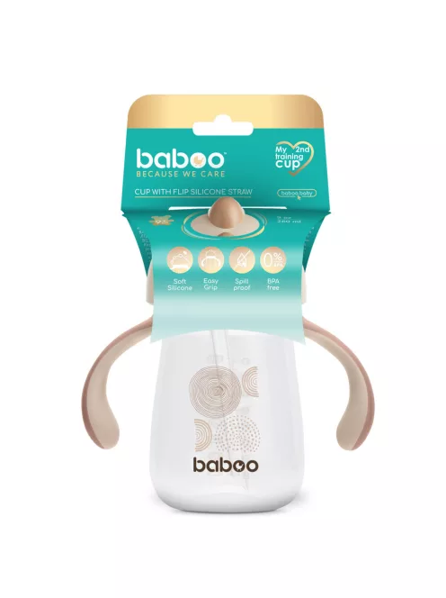 Baboo Csöpögésmentes itatópohár szilikon szívószállal 260 ml Au Naturale 9+ hónapos kortól - kakaó színű