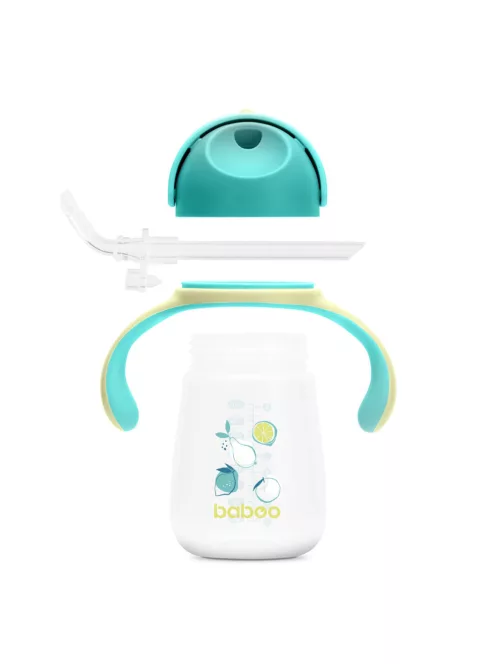 Baboo Csöpögésmentes itatópohár szilikon szívószállal 260 ml Lagoon Fiesta zöld színű 9+ hónapos kortól - zöld színű