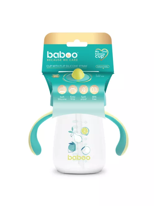 Baboo Csöpögésmentes itatópohár szilikon szívószállal 260 ml Lagoon Fiesta zöld színű 9+ hónapos kortól - zöld színű