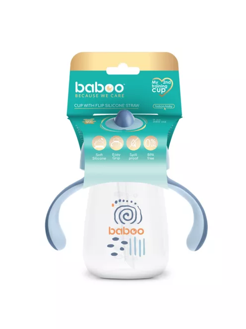 Baboo Csöpögésmentes itatópohár szilikon szívószállal 260 ml Blue Haze 9+ hónapos kortól - kék színű