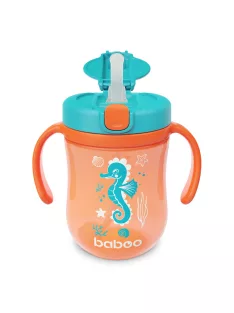   Baboo Súlyozott szívószálas itatópohár (szilikon szívószállal) 300 ml Sea Life 9+ hónapos kortól - narancssárga