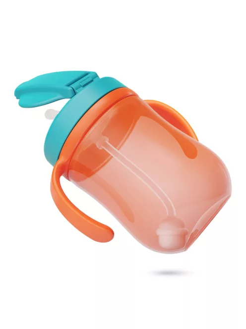 Baboo Súlyozott szívószálas itatópohár (szilikon szívószállal) 300 ml Sea Life 9+ hónapos kortól - narancssárga