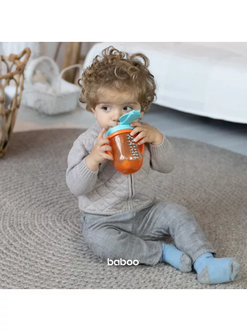 Baboo Súlyozott szívószálas itatópohár (szilikon szívószállal) 300 ml Sea Life 9+ hónapos kortól - narancssárga