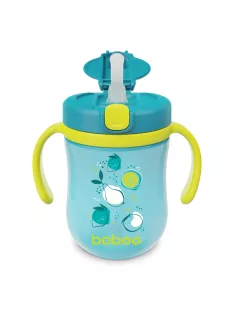   Baboo Súlyozott szívószálas itatópohár (szilikon szívószállal) 300 ml 9+ hónapos kortól - Lagoon Fiesta