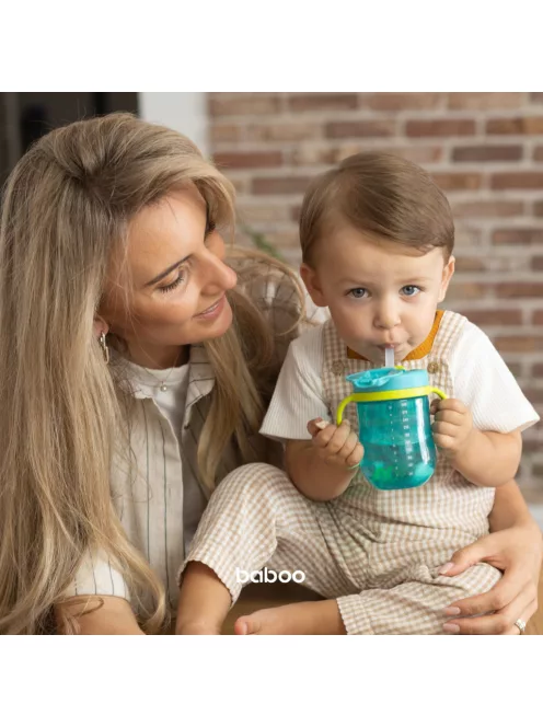 Baboo Súlyozott szívószálas itatópohár (szilikon szívószállal) 300 ml 9+ hónapos kortól - Lagoon Fiesta