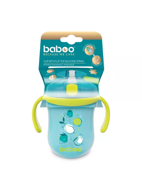 Baboo Súlyozott szívószálas itatópohár (szilikon szívószállal) 300 ml 9+ hónapos kortól - Lagoon Fiesta