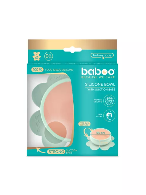 Baboo Tapadókorongos szilikon tányér 6+ hónapos kortól - Peachy Keen zöld