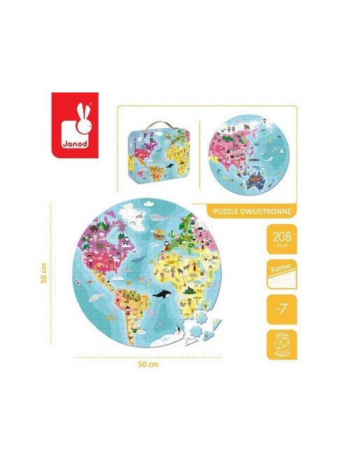 Janod 02655 "A világ" Kétoldali kerek puzzle - 208 PCS