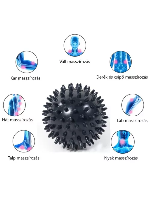VivaFit Tüskés masszírozó labda 7,5 cm - fekete
